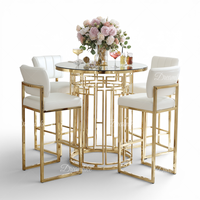 Table de bar ronde moderne en acier inoxydable avec plateau en verre et accoudoirs, design durable pour usage commercial, hôtels, restaurants, mariages, fêtes