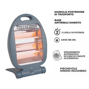 Calentador Eléctrico Aurora con Elementos de Cuarzo, 400W 800W, Dos Niveles de Potencia, Gris - Product Image 3