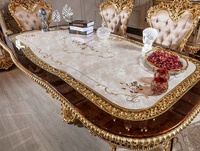 Ensemble de salle à manger de style royal classique haut de gamme avec table rectangulaire de grande taille et chaises en bois massif antique avec feuille d'or