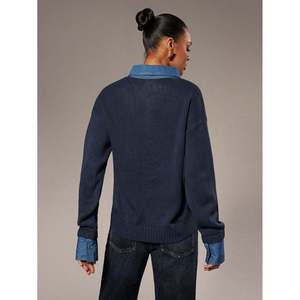 เสื้อสเวตเตอร์คอปกตัดสีทรงหลวม สีน้ำเงินรอยัล สำหรับผู้หญิง - Product Image 1