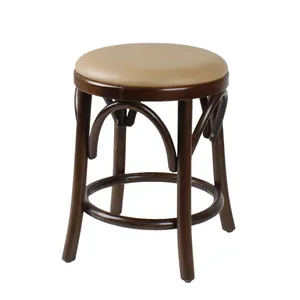 Light Luxury Style Commercial Facility High Quality Round Vinyl Seat Wood Bar Stool Chair Factory Price