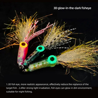 Hameçon de pêche à la mouche en acier à haute teneur en carbone avec yeux lumineux et ardillon, pour la pêche au bar, à la truite, à la perche et au calmar en eau de mer