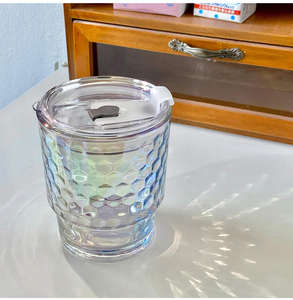 Gobelet en verre martelé nacré 350 ml, portable, avec couvercle hermétique et paille, personnalisable avec logo, cadeau pour femme - Product Image 4