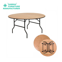 Table pliante ronde pour restaurant, mariage, banquet, événements extérieurs, en bois et métal, SK-ZDZ-F001, pas cher et de qualité.