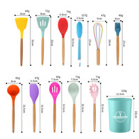 15 pièces ustensiles de cuisine accessoires cuisine maison outils de cuisine manche en bois ensemble d'ustensiles en Silicone avec support crochet cuillère à mesurer