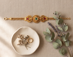 DIVYORO Royal Floral Gold Plated <b>Bracelet</b> with Marquise Cut Stone Detailing Luxury <b>Copper</b> Brass Women's Fashion Jewelry - Product Image 3