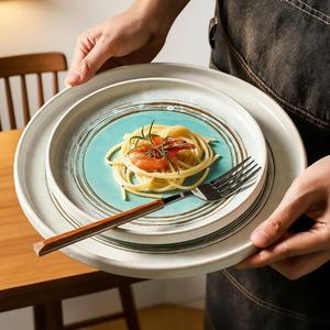 10 Inch Nordic Luxury Ceramic <b>Plates</b> Dinnerware Set Creative Color <b>Ring</b> Design for Dining Home - Product Image 1