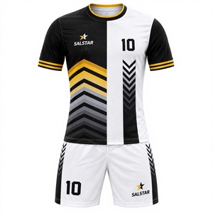 Ensemble de maillot de football Salstar pour homme, manches courtes, noir, blanc, jaune, imprimé géométrique, polyester respirant, uniforme adulte, toutes saisons - Product Image 1