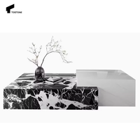 Table basse carrée en marbre noir Calacatta, durable, écologique et de luxe léger, pour villa et salon