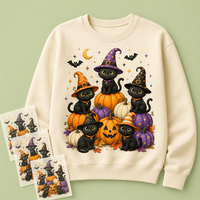Transfert DTF Rétro Halloween Motif Champignon de la Ferme Prêt à Presser, Motif Jack-o'-lantern et Lune pour T-shirt, Sweat-shirt et Vêtements