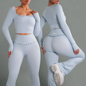 Conjunto <span class=keywords><strong>de</strong></span> Yoga Personalizado Yoke para <span class=keywords><strong>Mujer</strong></span>, Leggings con Volantes Inspirados en el Ballet, <span class=keywords><strong>de</strong></span> Manga Larga, Levanta Glúteos, Cómodos y Suaves para Gimnasio, Correr y Actividades Deportivas - Product Image 3
