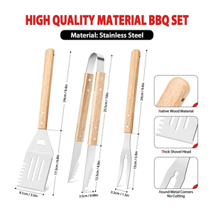 Juego <span class=keywords><strong>de</strong></span> 3 Utensilios <span class=keywords><strong>de</strong></span> Barbacoa <span class=keywords><strong>de</strong></span> Acero Inoxidable <span class=keywords><strong>de</strong></span> Primera Calidad con Mango <span class=keywords><strong>de</strong></span> <span class=keywords><strong>Madera</strong></span>, Juego <span class=keywords><strong>de</strong></span> Herramientas Profesionales para Asar - Product Image 2
