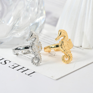 Anillo de <span class=keywords><strong>Caballito</strong></span> de Mar Chapado en Oro de 18K para Mujer, Anillo de Dedo con Diseño 3D de Animal, Bague De Hippocampe, Anillo De <span class=keywords><strong>Caballito</strong></span> De Mar, Joyería de Playa - Product Image 2