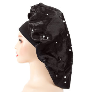 Bonnet de couleur unie en perles de diamant, doux, double couche, soyeux, surdimensionné, large bande, chapeau de sommeil en satin - Product Image 1