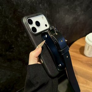 Étui de téléphone en cuir tendance avec dragonne pour iPhone 17 Air 16 15 Pro Max <span class=keywords><strong>Plus</strong></span>, coque antichoc pour fille, compatible Apple - Product Image 3
