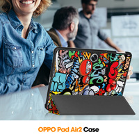 Tablette PC à trois volets en cuir PU fleur peinte personnalité couverture intelligente pour Oppo Pad Air 2/OPPO PAD NEO/OnePlus Pad Go