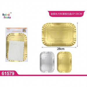 Bandeja Rectangular para Pastel Dorada y Plateada de la Marca Peiyong, Base de Papel Floral, 1200g, 20x28cm, Modelo 61579, Suministros Premium para Decoración de Pasteles - Product Image 1