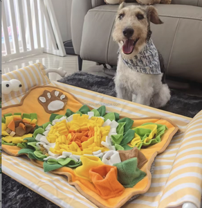 Alas Makan Perlahan untuk Anjing Kecil/Sedang, Motif Bunga Warna-warni Klasik, Bahan Linen Berbulu, Puzzle Stimulasi Mental - Product Image 1