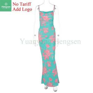 Vestido Floral para mujer, bonito vestido informal Floral para mujer, con cordones, vendaje, sin mangas, sin espalda, Maxi, Correa larga, deslizamiento - Product Image 1