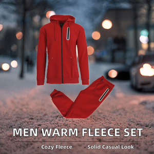 Men Autumn Winter Casual Fashion Tracksuit Solid Color Long Sleeve Trousers Set Two Piece Polyester/Cotton <b>Fleece</b> Quick Dry - Product Image 2