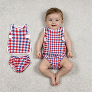 Conjunto de Ropa para Bebé Niña de 2 Piezas con Estampado a Cuadros del 4 de Julio, Camisa Túnica con Volantes, RTS Boutique - Product Image 1