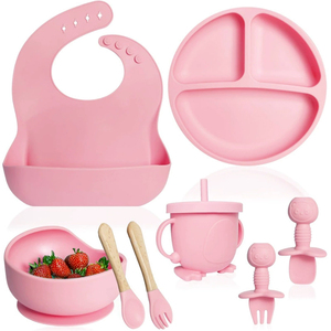 Juego de Vajilla para Bebé con Logotipo Personalizable, Venta Caliente, Directo de Fábrica, Tazón de Silicona para Alimentación Infantil con Cuchara, Tenedor y Babero para Niños - Product Image 1