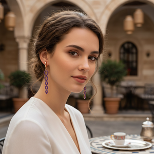 Améthyste CZ Stone Drop Poire Shape Charm Long Boucles d'oreilles Wholesale Turkish Handcrafted 925 Silver Sterling Fine Jewelry - Product Image 3