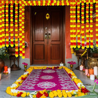 Guirlande de fleurs de marigold faites à la main en Inde, 5 pieds de long, pour la décoration de Pooja, de mariage, de Noël, de Diwali et de remise de diplôme