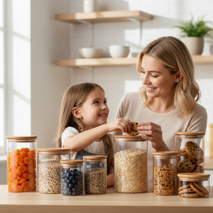 Barattoli Contenitori per Alimenti di Alta Qualità in Policarbonato Trasparente con Coperchio Ermetico in Bambù per Cucina e Dispensa Efficiente - Product Image 2