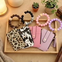 Gelang Manik Silikon 2026 Dompet Gantungan Kunci Kulit PU Rumbai Tempat Kartu Motif Leopard Sapi untuk Wanita