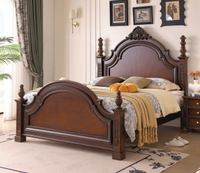Lit de Roi Classique en Bois Massif Sculpté pour Villa et Mobilier de Chambre Antique GSA38-GSA39
