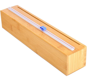Sturdy and Reusable Bamboo Wood Plastic <strong>Cling</strong> Wrap <strong>Dispenser</strong> With Slide Cutter Also for 12 Inch Aluminum Foil - Product Image 1