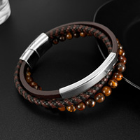 Bracelet et jonc de mode multicouche perlé pour homme, bijoux de mode pour homme, bracelet œil de tigre, accessoires pour homme