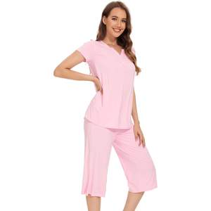 Pijamas de Viscosa de Bambú Suaves para Mujer, Conjunto de Capri de Manga Corta, Ropa de Dormir Cómoda, Tallas S-XXL, Venta al Por Mayor - Product Image 1