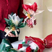 Papier d'emballage de Noël motif Élan, Sac Cadeau Floral Imperméable en Soie Nuageuse 39x45cm, Emballage Arbre de Noël Paix
