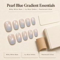 K722 Kaixin Ongles à presser bleu glacé ombré, bord français bleu, forme courte et souple, forme squoval, pour nail art
