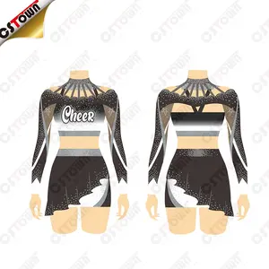 Custom High School Long Sleeve Crop Top Skirts Cheerleading Uniforms For Cheerleader