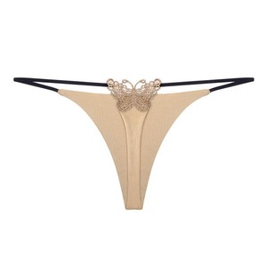 String sexy et séduisant brodé papillon pour le printemps/été, taille basse, double couche, fines bretelles, sans couture, pour femme - Product Image 4