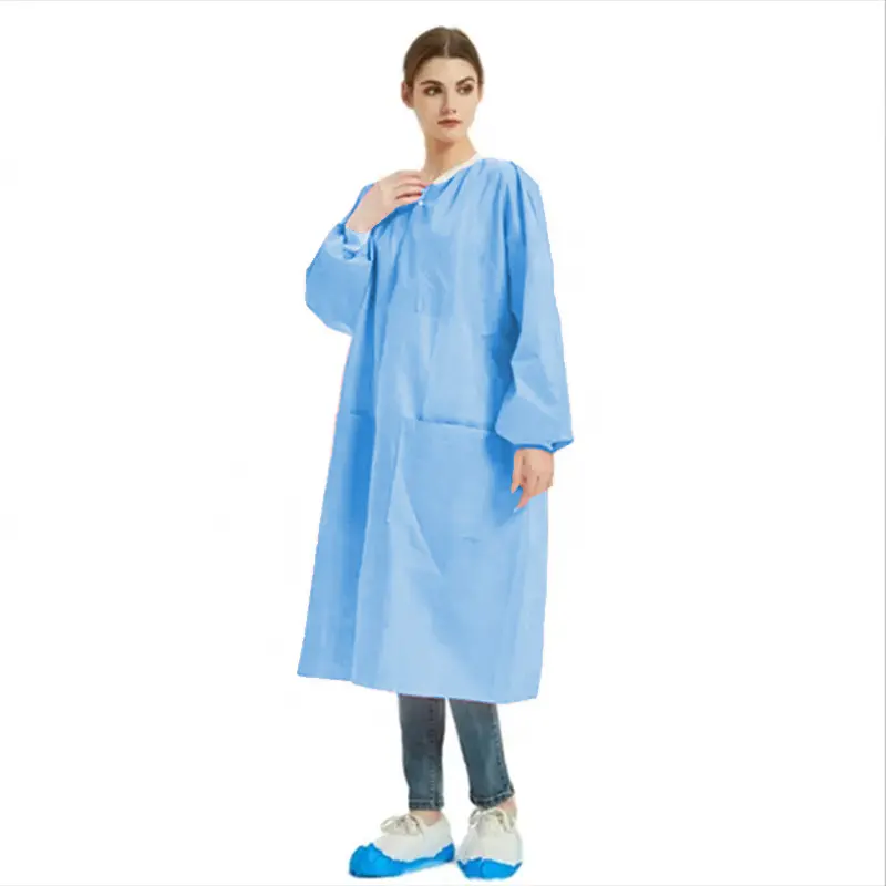 Free sample disposable lab coat knit cuff protective workwear pp/sms disposable unisex lab coat