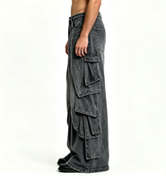 SOONREE Jeans cargo déstructurés pour hommes, multi-poches, style streetwear, pantalon en denim ample, jeans baggy pour hommes, pantalon en denim d'archives