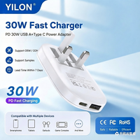 Produits les plus vendus 2026 Chargeur double PD pliable 30W pour iPhone 15/Samsung Utilisation en voyage et à domicile Prise UK