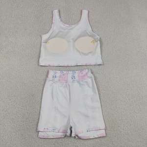 Conjunto de Falda Pantalón a Rayas con Lazo Rosa para Niñas Pequeñas, Camiseta sin Mangas con Falda de Tenis, Atuendo Casual Coqueto de Verano para Niñas - Product Image 3