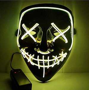 Masque d'Halloween LED pour Ghost Face, masque lumineux effrayant, costume Purge, masque en soie néon pour fête de carnaval, masque effrayant en PVC avec fil EL - Product Image 4