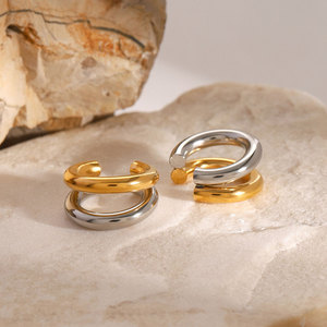 Non Tarnish Designer 14k 18k PVD Gold Plated 316l Stainless Steel Double C Fashion StJewelry Cc Non Piercing <b>Earrings</b> for Women - Product Image 4