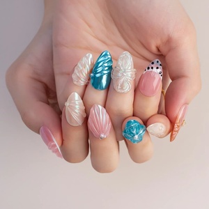 ¡OFERTA ESPECIAL! <span class=keywords><strong>Uñas</strong></span> postizas reutilizables de estilo francés <span class=keywords><strong>con</strong></span> diseño de flor de almendro Aurora, talladas en 3D, de longitud corta, <span class=keywords><strong>con</strong></span> certificación CE, 10 unidades, <span class=keywords><strong>con</strong></span> pegamento. - Product Image 5