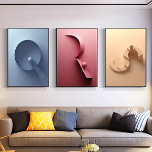 Décoration d'intérieur géométrique colorée en gros pour salon, <span class=keywords><strong>peinture</strong></span> en porcelaine cristalline à motif d'alphabet abstrait 3D créatif - Product Image 2