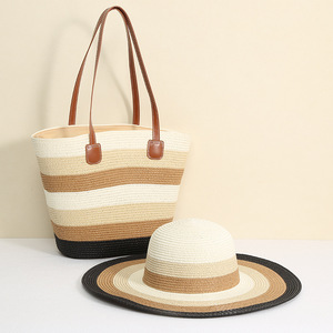 Sac à Main en <span class=keywords><strong>Paille</strong></span> Vente en Gros, Grand <span class=keywords><strong>Cabas</strong></span> de <span class=keywords><strong>Plage</strong></span> d'Été Fait Main, Sac Fourre-Tout pour Femme avec Ensemble Chapeau - Product Image 3