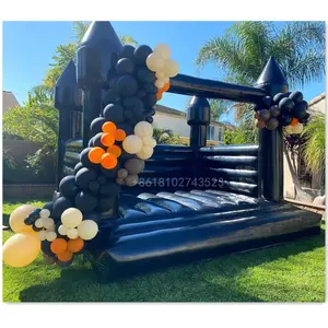 Black Inflatable Castle Modern Bouncer White Bounce House for Halloween Weddings Party Rental