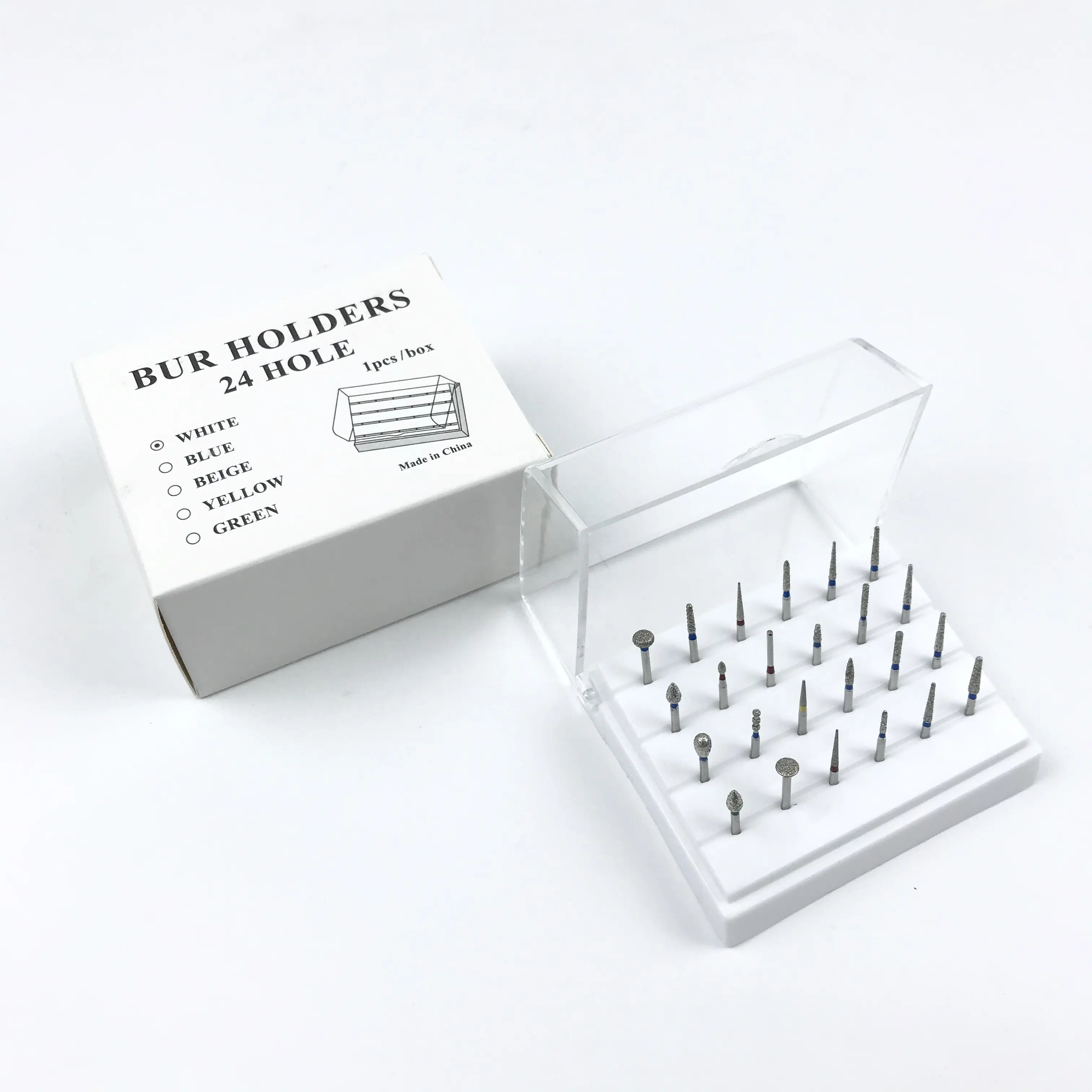 Medico completo Fresa Diamantata Set 24 pz/scatola con il Bianco Autoclavabile Titolare Del Diamante Frese Dentali