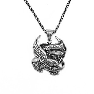 Yunnique – collier avec pendentif aigle en acier inoxydable, bijoux à la mode pour hommes, design Live To Ride Ride To Live - Product Image 1
